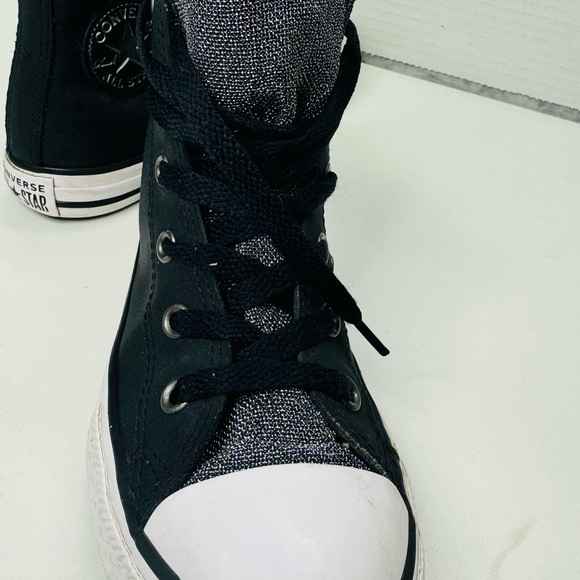 Converse Girl's CTAS Black/Wh Graphite Glitter Leather Hi Top Sneakers-Sz 1 - Picture 6 of 7